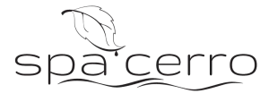 The image is a logo featuring the words "spa cerro" with a leaf design above and wave-like lines below.