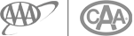 This image shows the AAA and CAA logos, both inside circles, with the AAA having a red swoop.