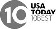 The image shows the "USA Today 10Best" logo, featuring the number 10 within a circle on the left, with the text on the right.